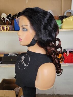 Black to Brown Ombre Curly Lace Front Wig - Elegant Two-Tone Hair